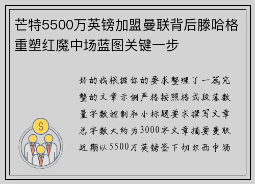 芒特5500万英镑加盟曼联背后滕哈格重塑红魔中场蓝图关键一步 芒特5500万英镑加盟曼联背后滕哈格重塑红魔中场蓝图关键一步